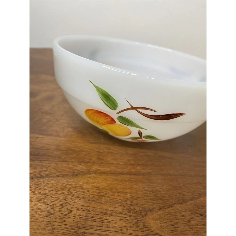 Vintage Fire King Oven Ware Milk Glass Fruit Bowl Grapes Peach Pear 6